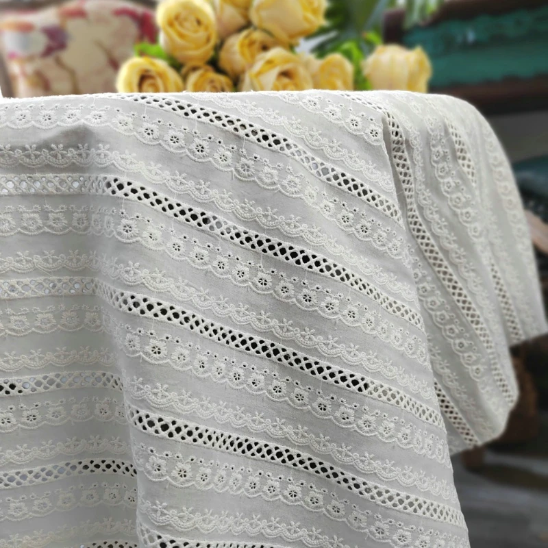 

130cm Width Small Floral Hollowed-out Embroidered Pure Cotton Fabric for Dress Clothing DIY Cloth By The Yard