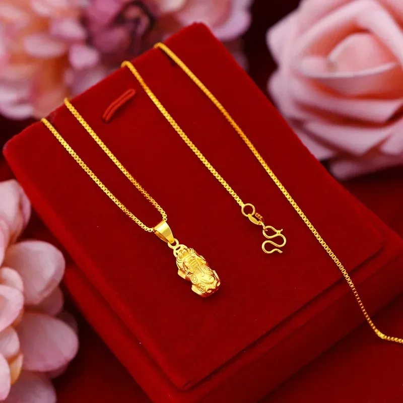 9999 Real Gold 24K Gold Edition Money Small Pixiu Necklace 24k Gold Ancient Method Small Pixiu Pendant Necklace