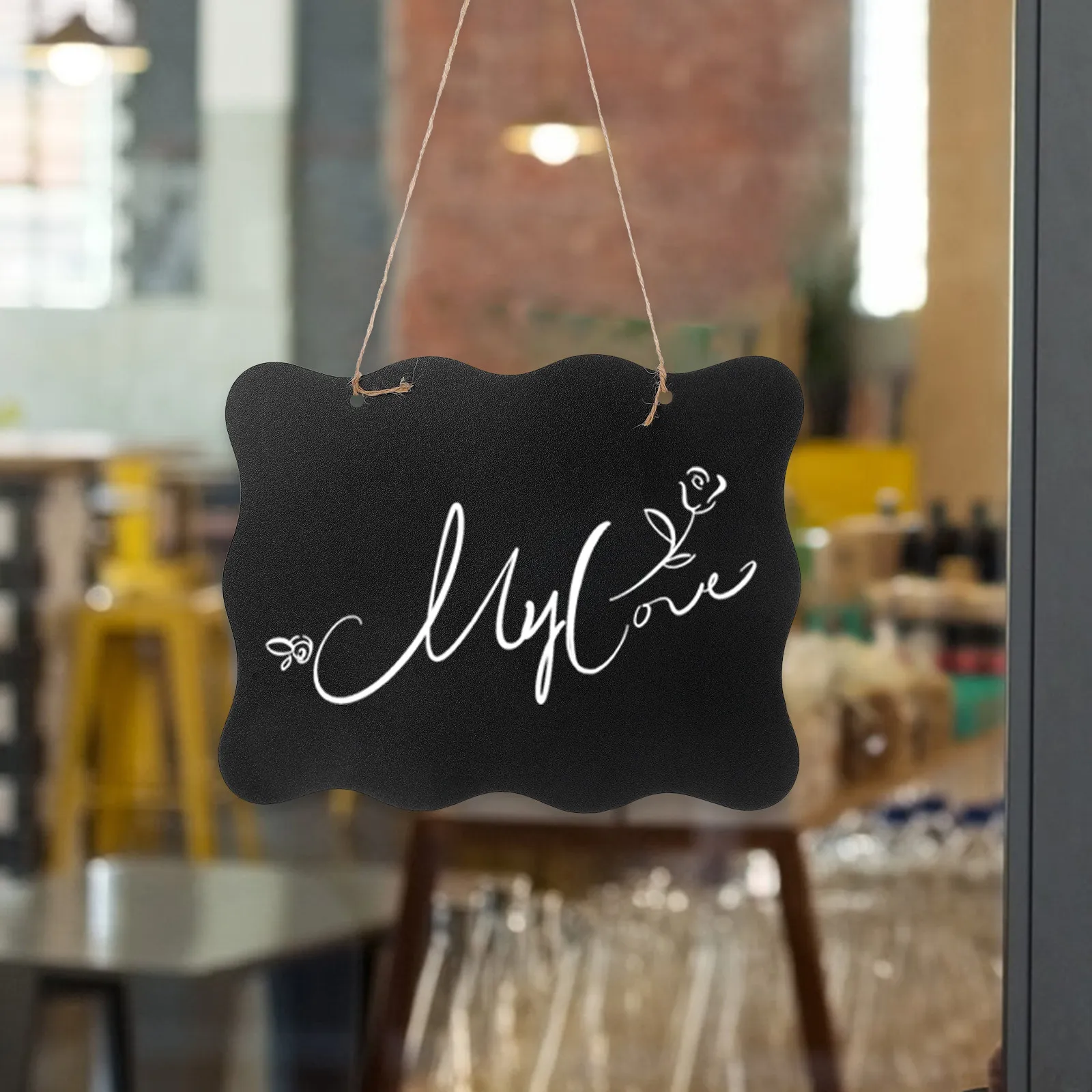 2Pcs Wooden Blackboard Pendant Hanging Chalkboard Message Board Compact Lightweight for Meeting Room Office Kitchen Flower Shop