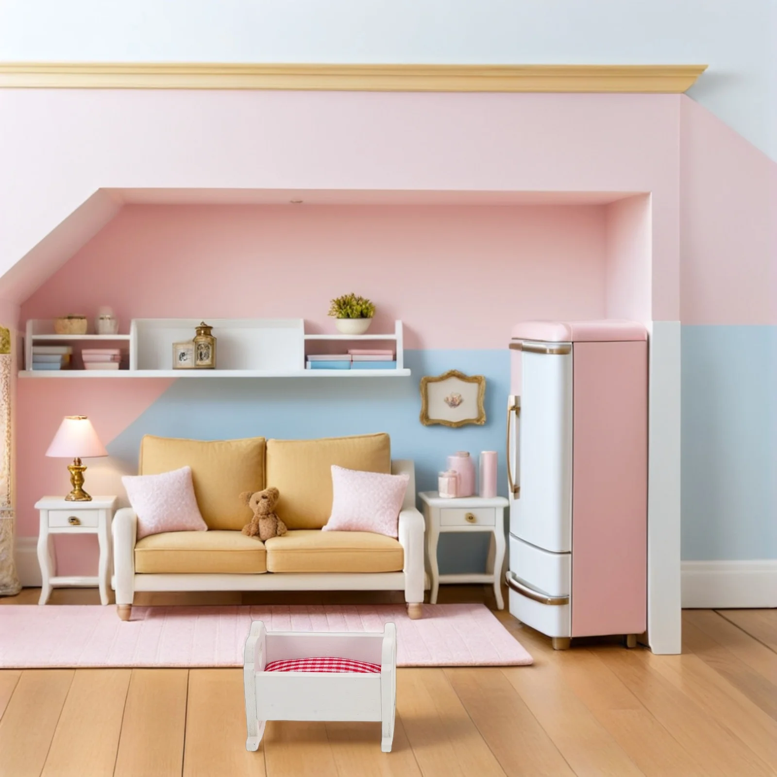 

3Pcs Baby Bed Miniature Crib 1:12 Scale Nursery Bedroom Dollhouse Furniture Mini House Ornament Dollhouse Bed Mini Adornment