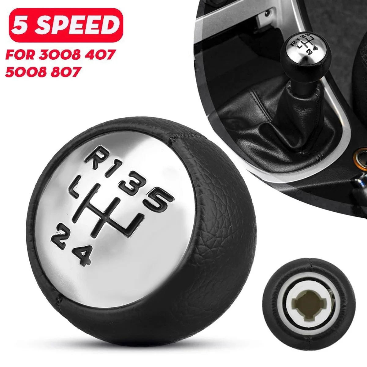 5 Speed PU Leather Gear Shift Knob Head Handball for Peugeot 307 308 3008 407 5008 807 for Citroen C3 C4 C4 Picasso C8