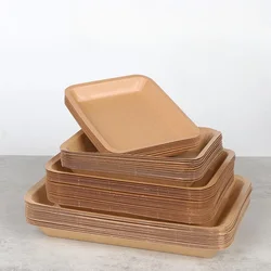 Disposable Food Grade Kraft Paper Lunch Box Waterproof Oil-proof Square Paper Plate Snack Tray Thickened Fruit Barbecue Plate