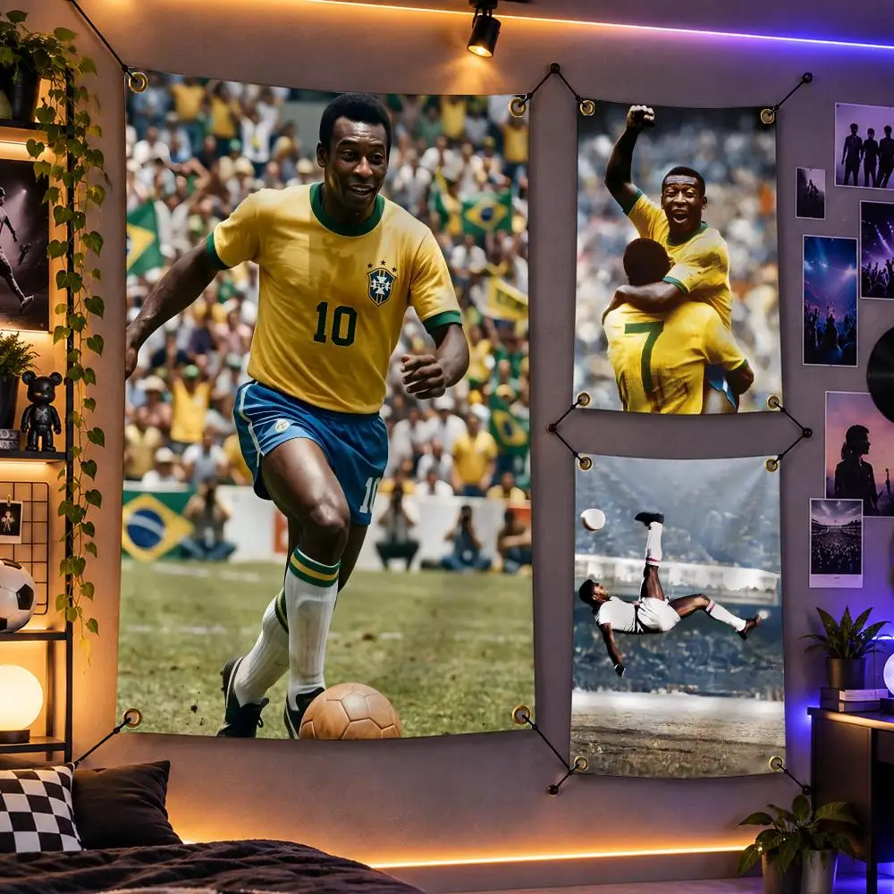 Football Pele Brazil Legend Icon Flags Personalized Flag Room Dorm Camping Picnic Garage Bar Indoor Outdoor Wall Decor