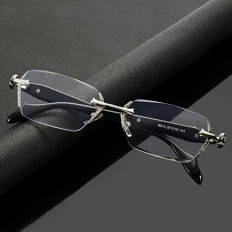 Ultra Lightweight Frameless Glasses That Can Be Paired with All Four Seasons Vintage Diamond Trimmed, Classic Unisex