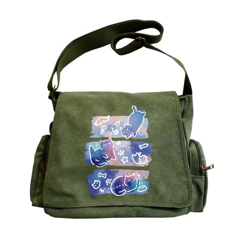 

Casual Women's Shoulder Bag Crossbody Bag Canvas Cat Print Large Capacity Daily Use Messenger Bag