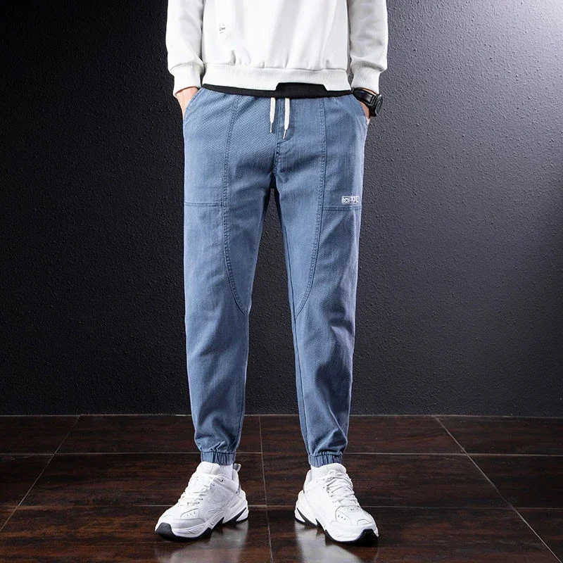 

Graphic Skinny Male Cowboy Pants Tight Pipe Trousers Light Blue Men's Jeans Slim Fit Korean Fashion Regular Y2k Vintage Stylish