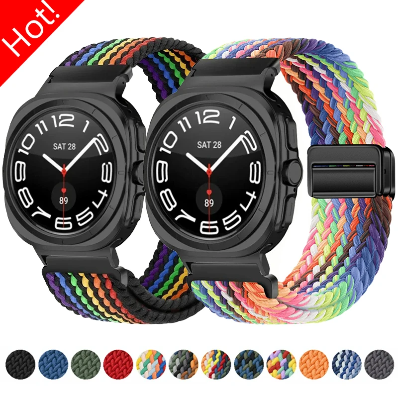 Magnetic Nylon Band for Samsung Galaxy Watch 7 Ultra 47mm Wristband Braided Solo Loop Strap for Galaxy Watch Ultra 47mm Bracelet