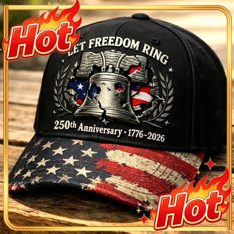 Custom Patriotic Adjustable Collectible Black Baseball Cap with Liberty Bell 250th Anniversary Print Great for Holiday Celebrati