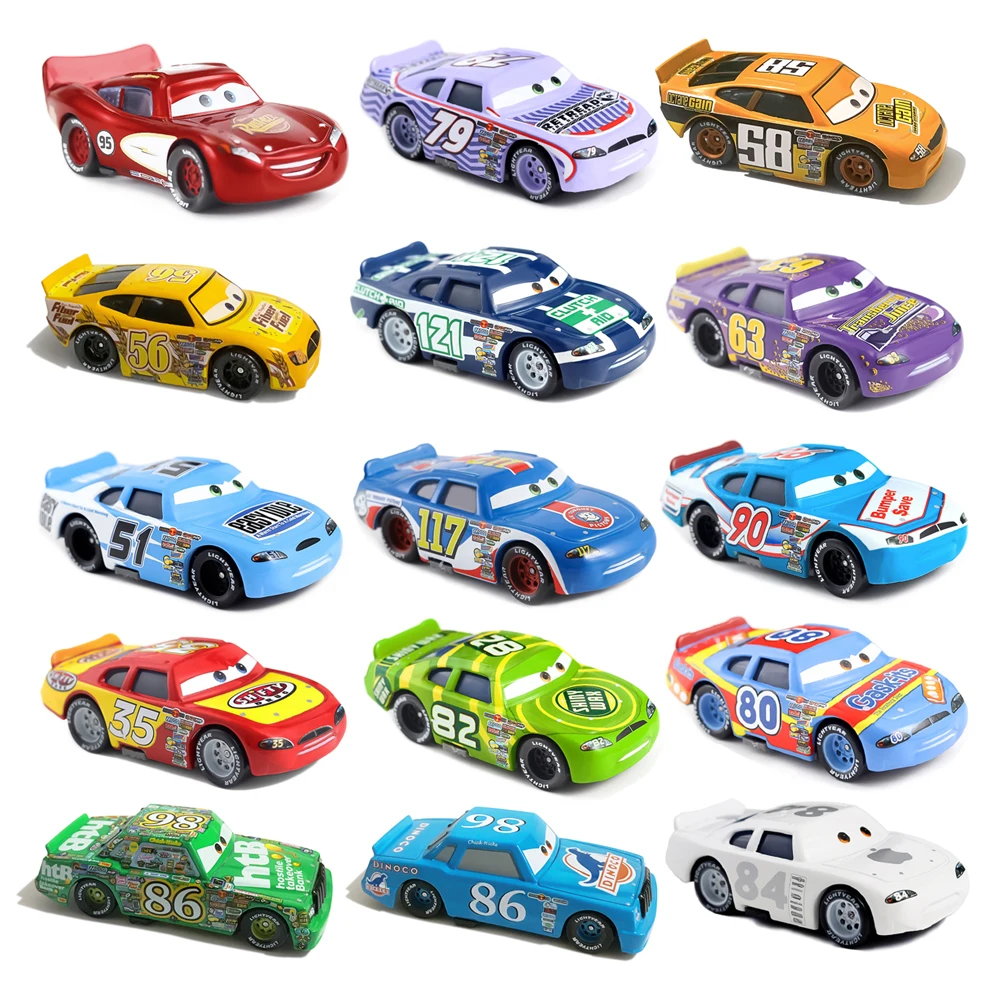 Image of Cars 2 Cars 3 Nuber Rennwagen-Spielzeug Nr. 51 56 58 79 80 82 Lightning McQueen 1:55 Metall-Druckguss-Modellautos Weihnachtsgeschenke