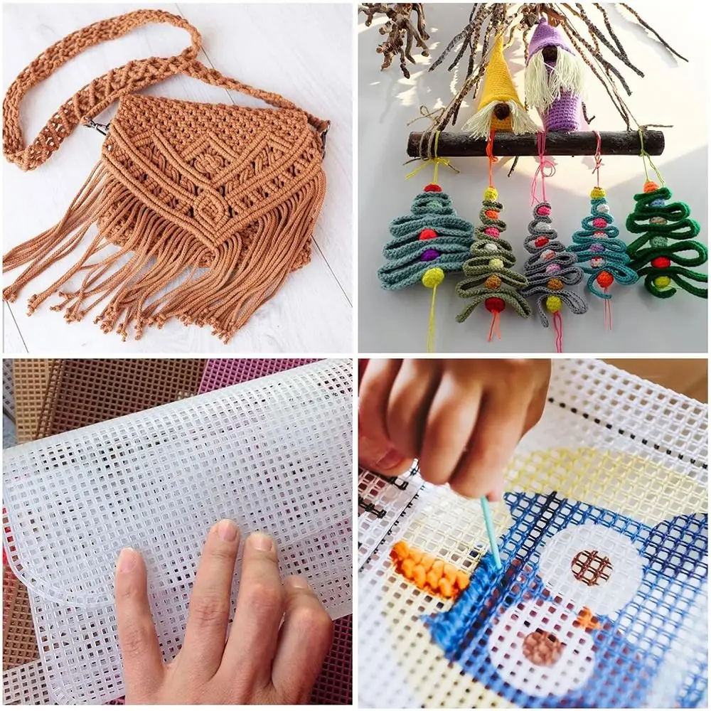 Accesorios para bolsos, bolsa de 14 quilates, rejilla de malla, lona de malla de plástico blanco y negro, tela de malla de 28x21CM, proyectos de ganchillo