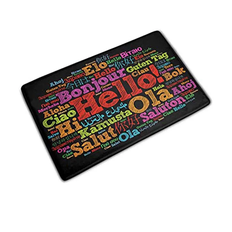 Hello Multi-Colored Fonts in Different Languages Non-Slip Doormat Indoor Outdoor Kitchen Floor Rug Front Door Mat Flannel Carpet