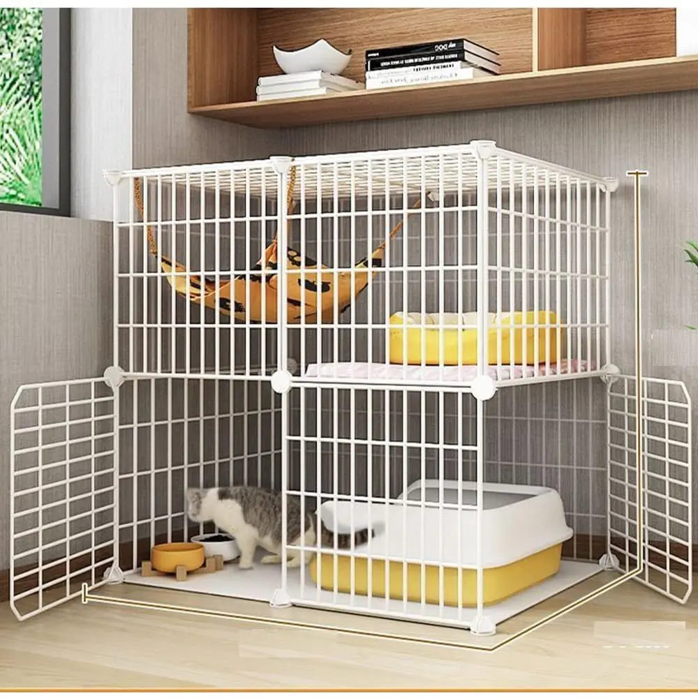 

Indoor Cat Playpen Detachable Metal Wire Kennels Indoor Cat Enclosures DIY Playpen Metal Kennel (2 Tier)