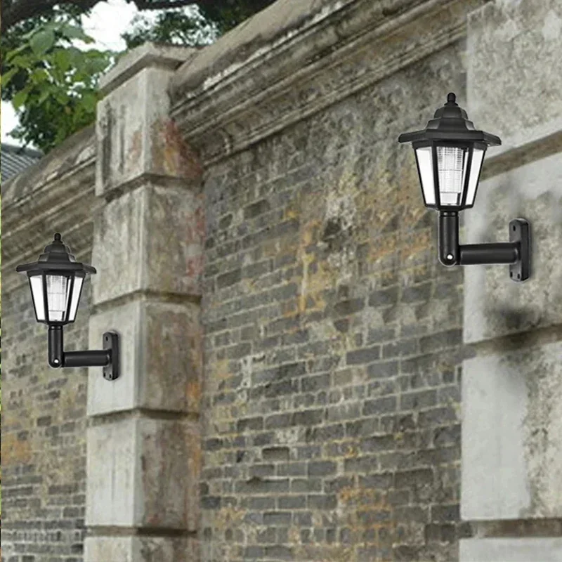 IWP Lampes LED solaires applique extérieure lumière de jardin lanterne solaire hexagonale étanche lumière de clôture solaire marche/arrêt automatique applique murale rétro
