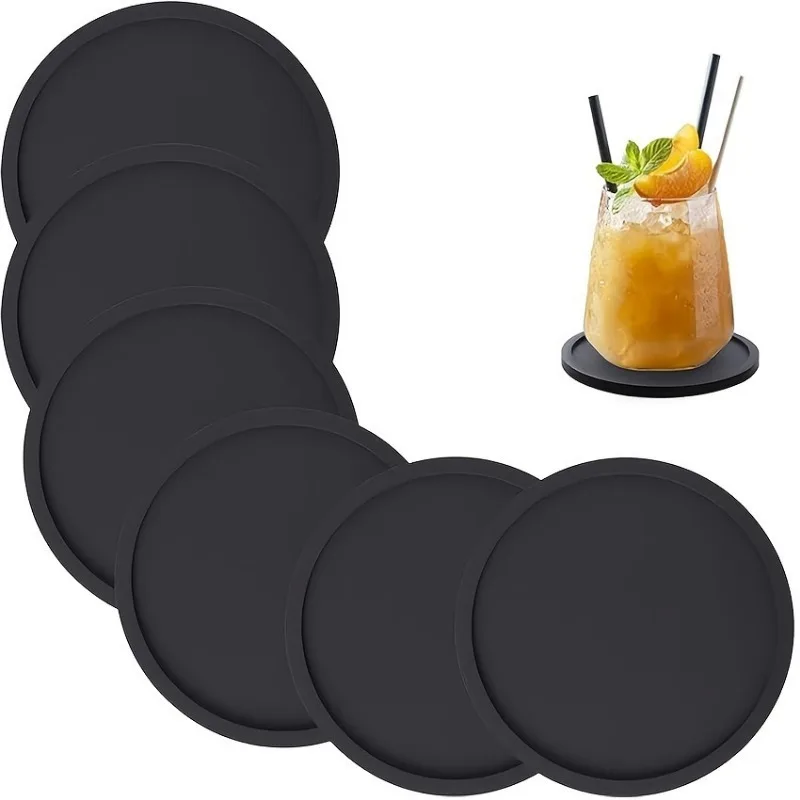 2/4pcs Non-Slip Silicone Drink Coasters - Large Black Cup Coaster Set for Outdoor & Indoor Drinks - Anti Stain & Heat Resistant
