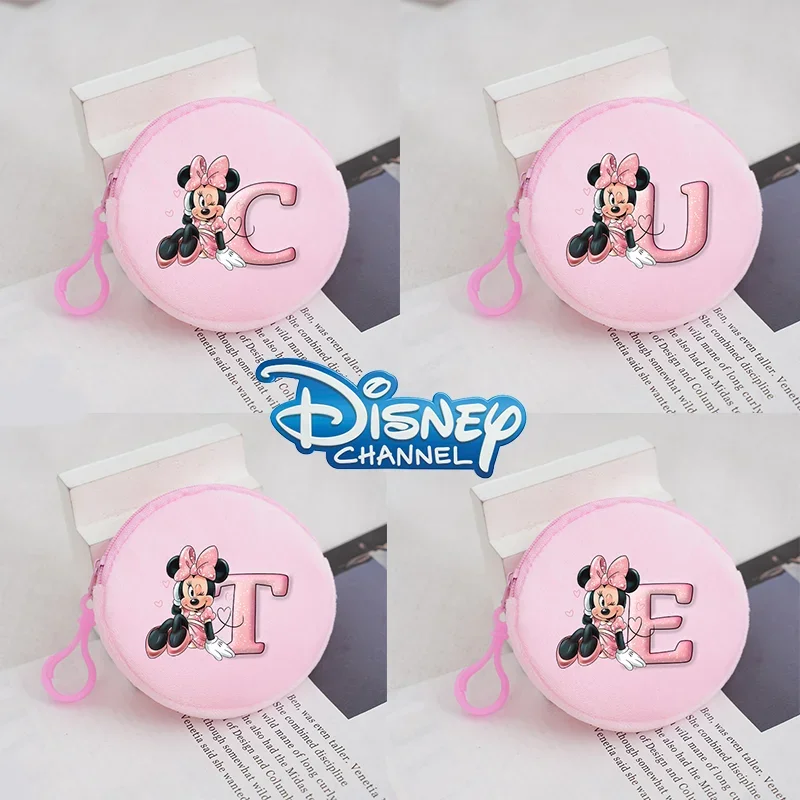 Minnie Disney Plush Round Coin Purse Cartoon Figure Printed Bag Girls Mini Pink Cute Storage Bag Headphone Pouch Child Pendants