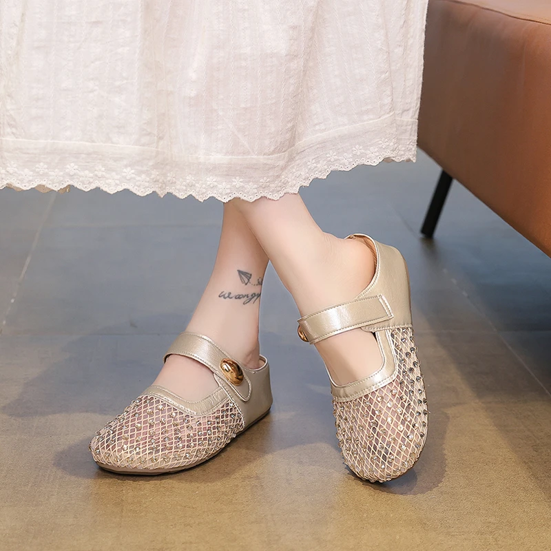 

Thick Sole with Increased Height and Toe Cap, Women's 2026 New Summer Mesh Woven Soft Sole, One Foot Kick Cool Mop