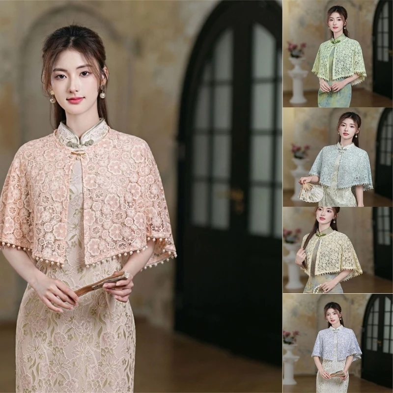 2026 New Trendy Openwork Lace Shoulder Wrap Shawl Embellishment Cheongsam Coverup Fit Most Body Types Effortlessly