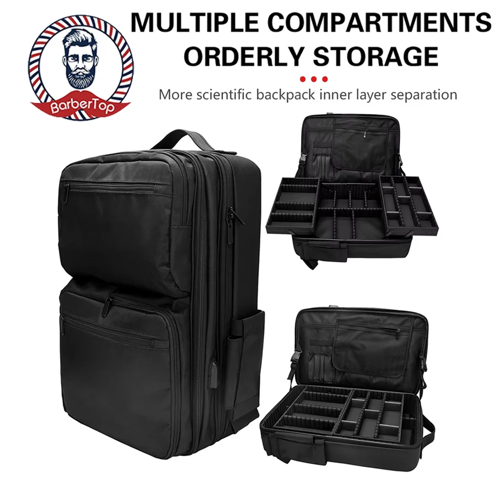Tas Ransel Makeup untuk Perjalanan dengan Organizer Kosmetik Besar yang Dapat Digeser, Baki Penyimpanan, Pembagi yang Dapat Disesuaikan, Tas Peralatan Barber ﻿