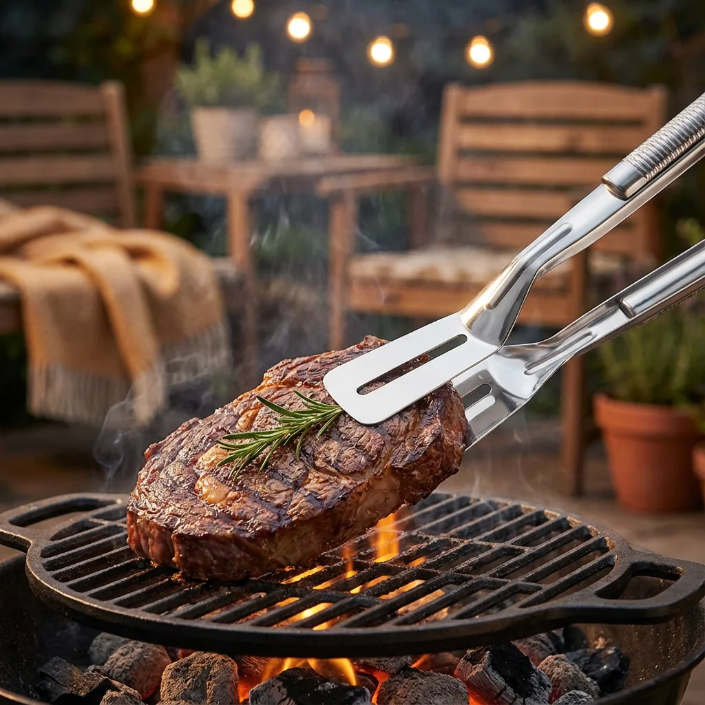 BBQ Steak & Frying Tongs, Long Handle for Safety. 26x7x4cm, Locking, Easy to Clean, Multipurpose - Detail 1