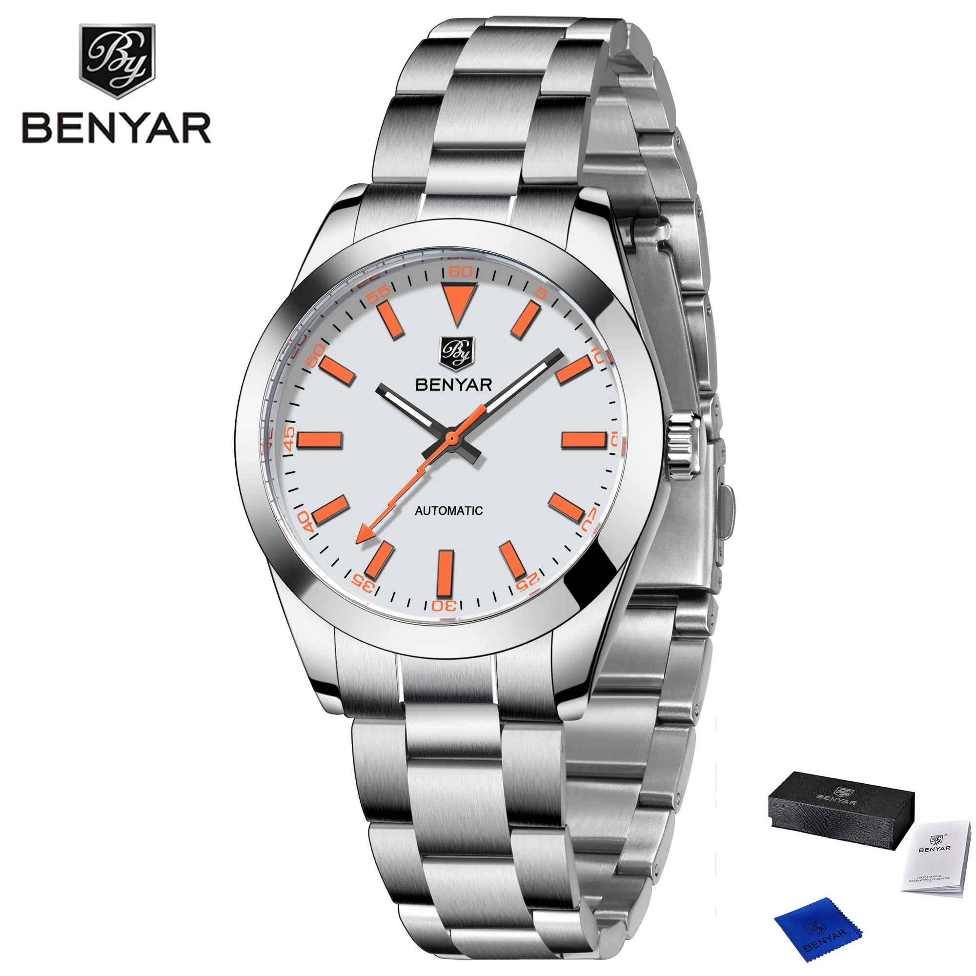 BENYAR 2025 New Fashion Luxury Automatic Watch For Men 50M Waterproof Stainless steel Mechanical Wrist watches Men Gift Clock