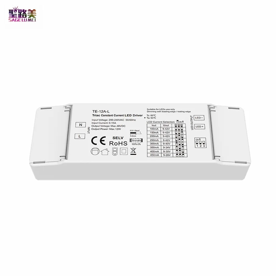 

TE-12A-H 12W 350-700mA Triac ELV с драйвером постоянного тока для светодиода Φ 100-450mA CC источник питания для внутреннего светодиодного освещения