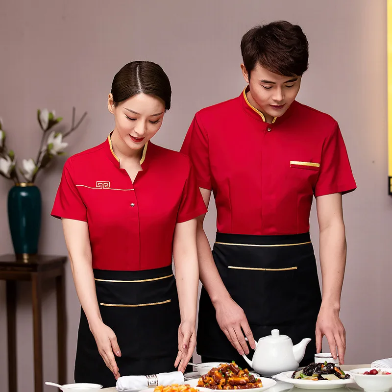 Dining Waiter Workwear Short-Sleeved Women's Hot Pot Restaurant Chinese Tea Restaurant Men's Staff Lobby Food Messenger Summer C