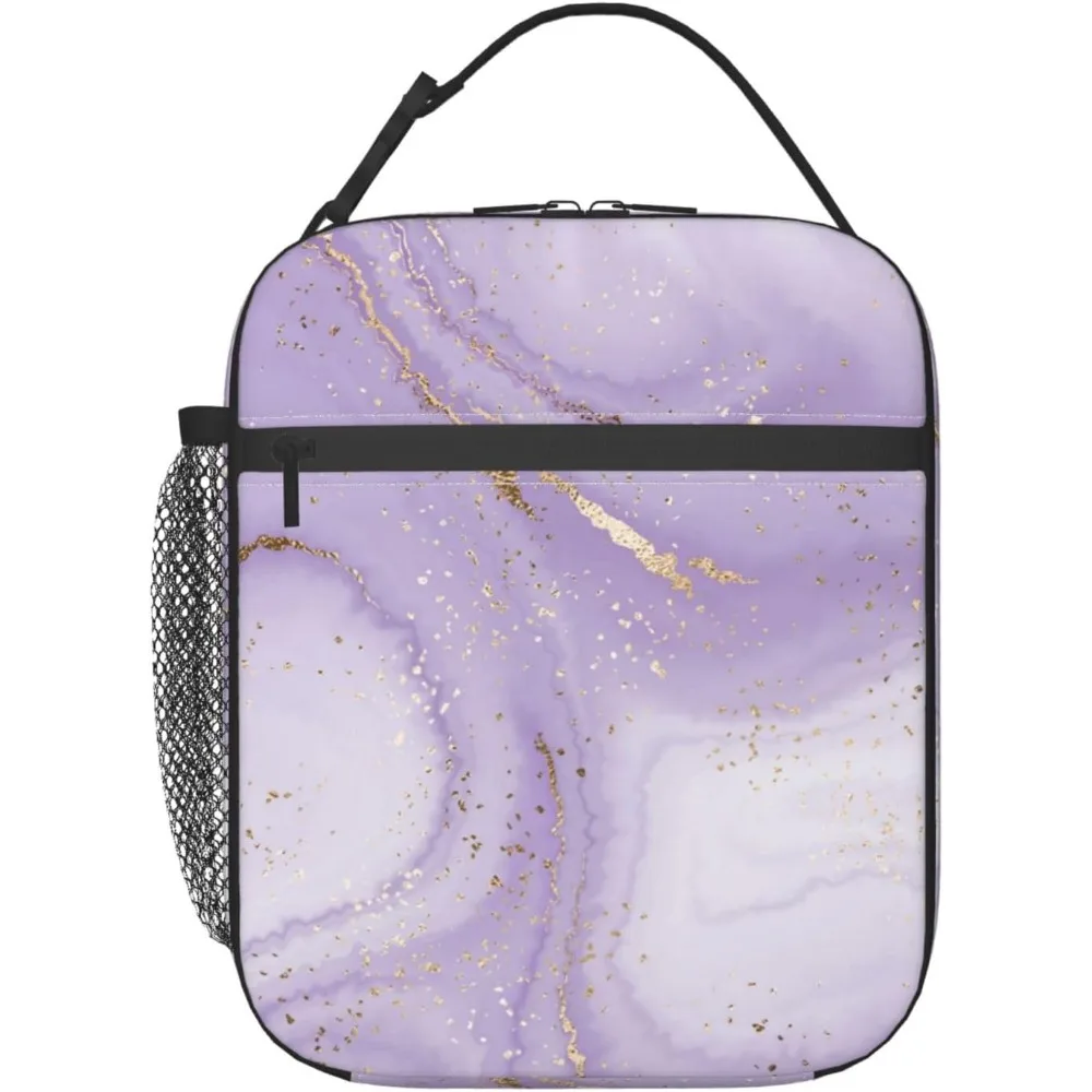 Box For Girls & Women - Lavender Purple Marble Lunch Bag For Work, Picnic, School, Travel, Hiking, Beach Or Fishing