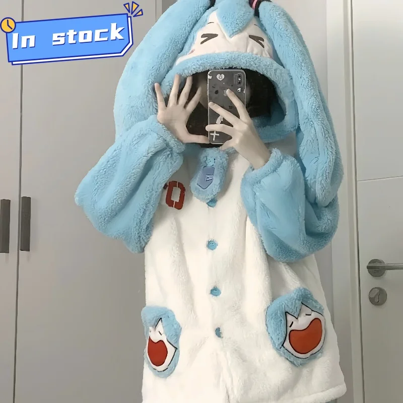 漫画のかわいいサメの女性用フード付きパジャマ、パチャ犬初音ミクユニコーン冬用ロールプレイングパジャマ、クリスマスパーティーホームウェア