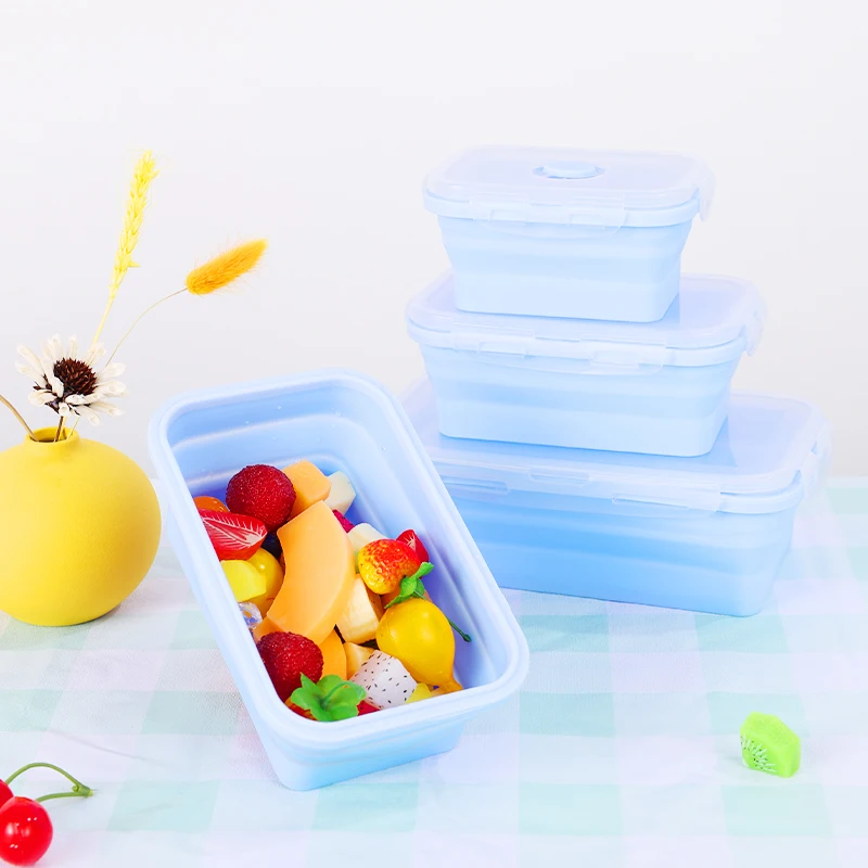 Collapsible Food Storage Container with Lids Portable Silicone Food Containers Microwave Freezer Safe Lunch Box Bento Box