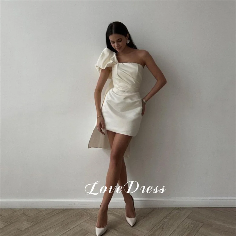 Love Sexy A-Line One Shoulder Short Stain Wedding Dresses Charming Backless Above Knee Sleeveless Bridal Gowns Vestidos de novia