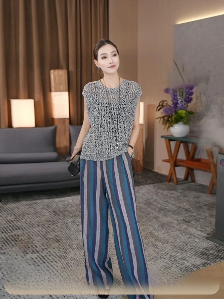 

Льняные брюки Zozo Home с высокой талией, прямые, повседневные, комфортные, дышащие, приятные к телу, летние 2025, для женщин среднего возраста