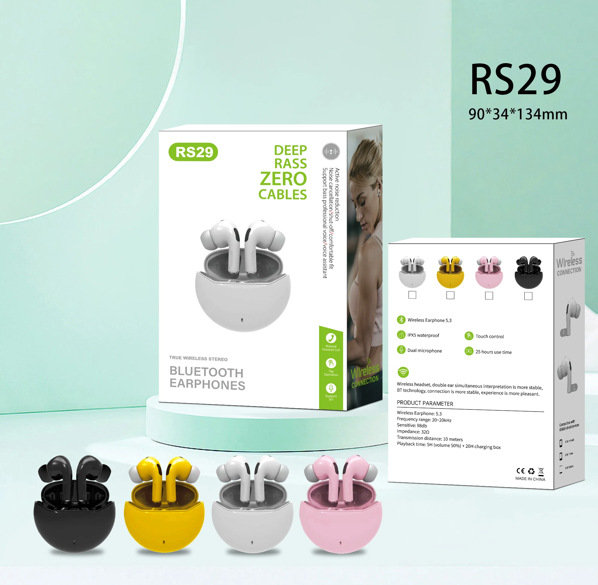 RS29 Bluetooth 5.3 Earphones, Lightweight And Compact, Smooth Connection, HiFi Audio, Touch Control, Ideal for Sports And Travel