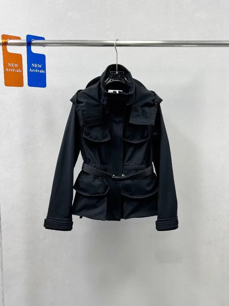 Veste à capuche à col montant pour femme, manteau slim et fin, haut souriant, produits européens, automne et hiver 2024