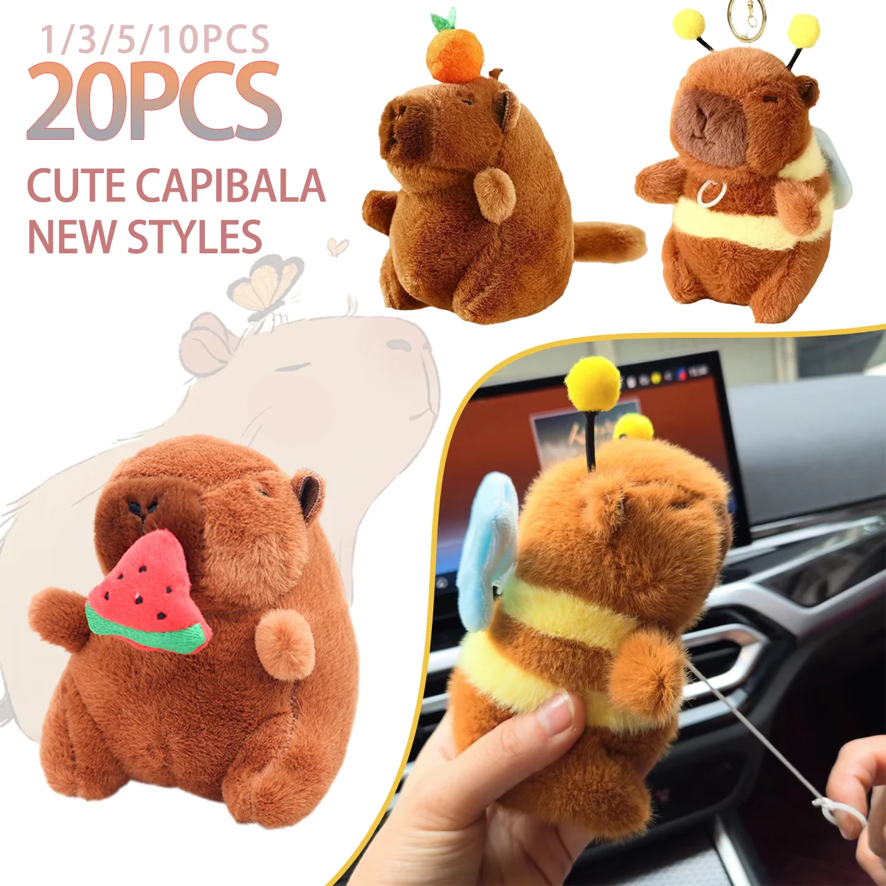 

Cute Cartoon Capybara Pendant Capybara Drawing Jitterbug Wings Bee Water Dolphin Keychain Plush Bee Doll Bag Hanging Ornaments