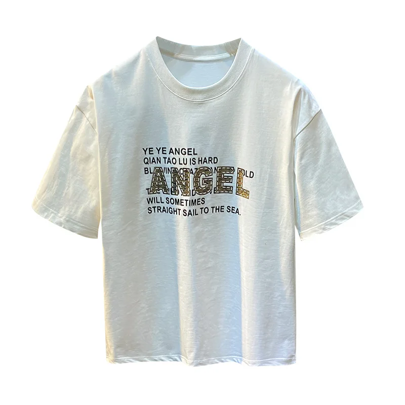 Fashionable retro letter printed short sleeved T-shirt for men in summer, loose and cool, trendy Korean casual top