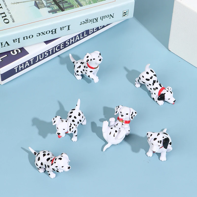 6 Pcs Puppy Dalmatian Spot Dogs Cartoon Animal Figurine Miniature Fairy Garden