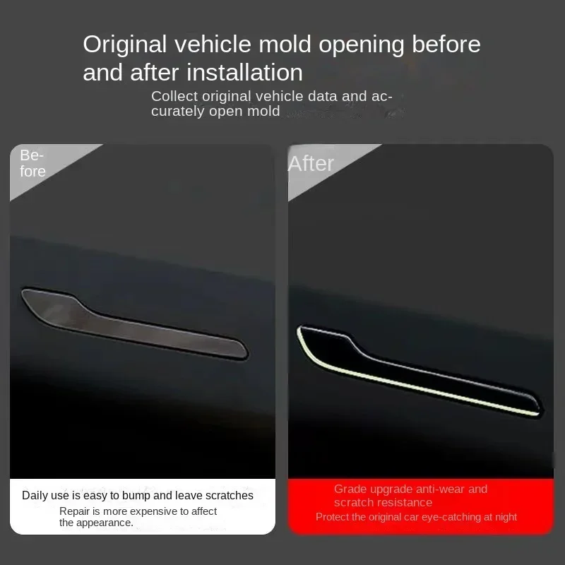 for Tesla Model 3/Y door handles with luminous patches, car handles with fluorescent new protective film, automotive accessories