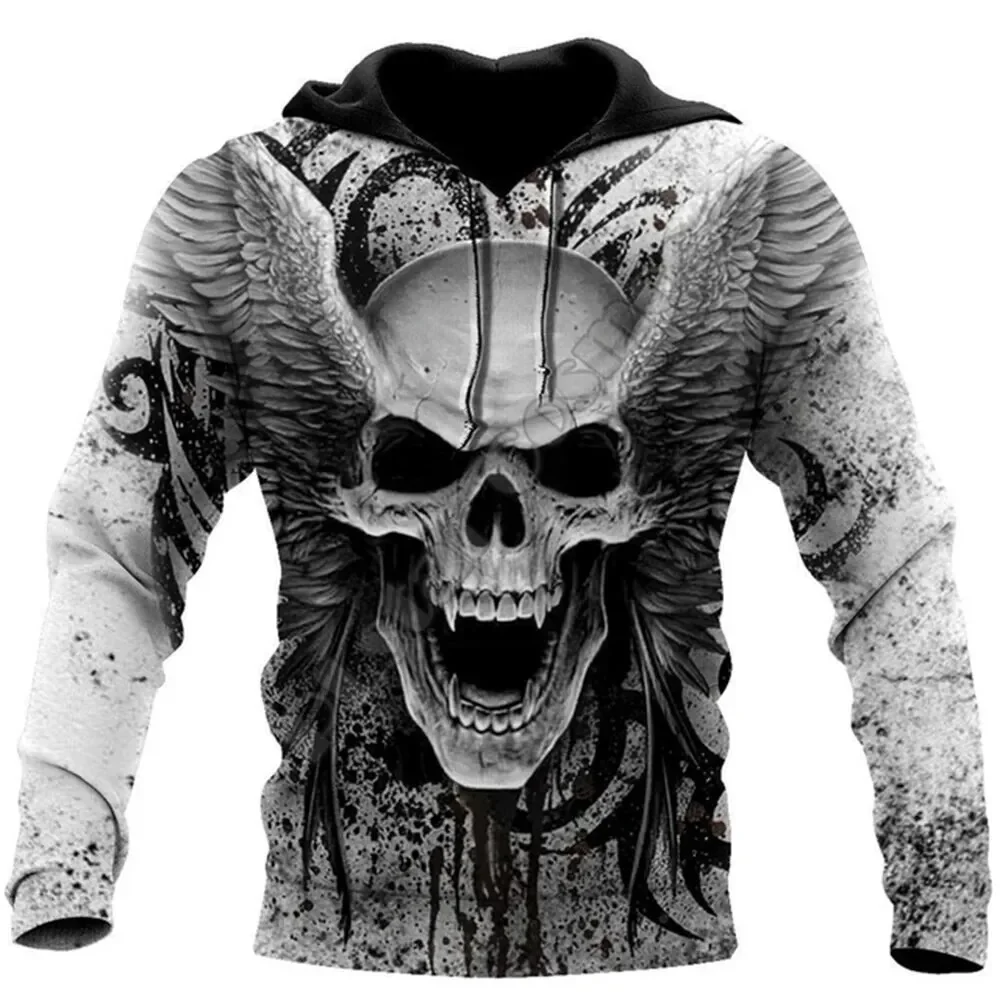 Men\'s sweatshirt 3D printed skull graphic hoodie top fashion unisex sweatshirt spring season hip hop streetwear oversized casual