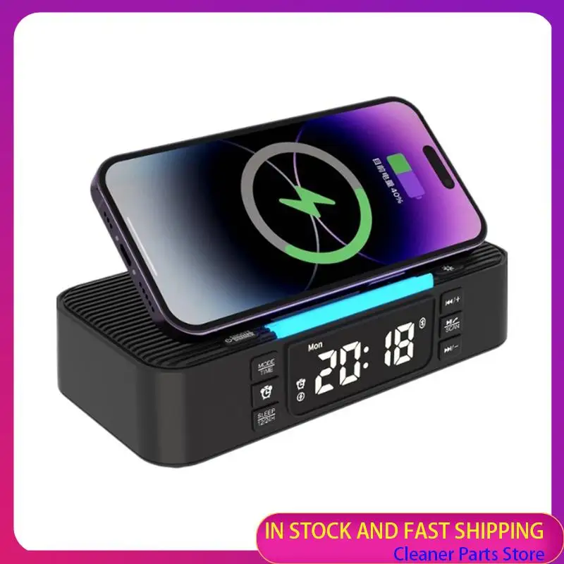 HOT SALE-Wireless Charging Station Including Bluetooth Speaker, Alarm Clock, FM Radio, Night Light, Phone Holder, Adjustable Dis view 3