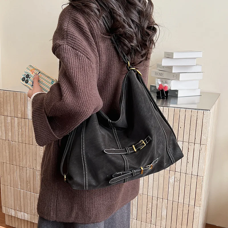 

Зимняя винтажная сумка через плечо 2025 года, роскошная женская сумка через плечо, просторная пригородная сумка, минималистичная сумка «день-ночь», текстурированная