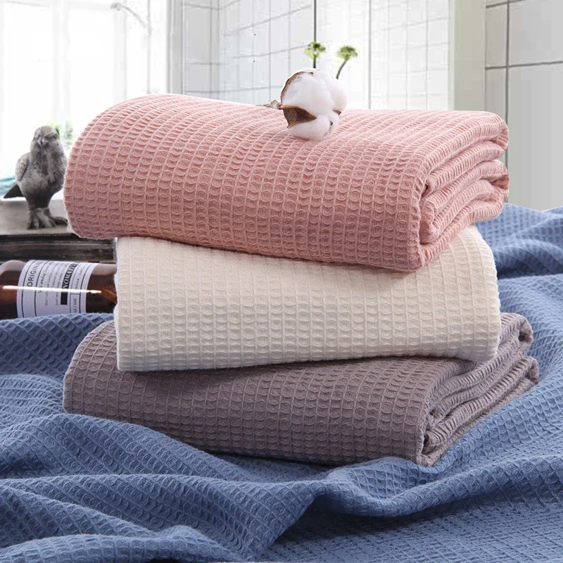 

Cozy Waffle Weave Blanket Cotton Medium Weight Hotel Throw Blankets Great for All Seasons Upgrade Your Home Decor