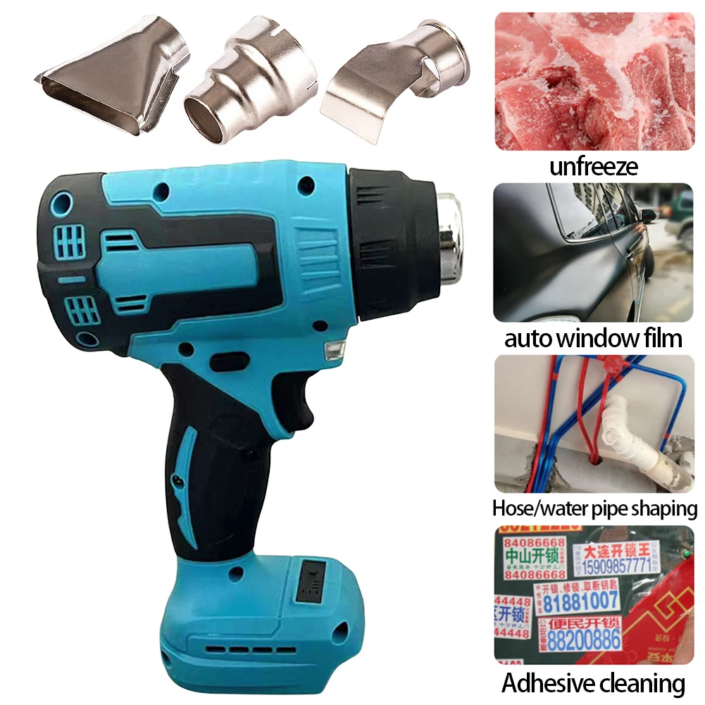 

500W Cordless Heat Gun Handheld Electric Hot Air Gun with 3 Nozzles Rechargeable Heating Shrink Wrapping Tool for Makita Battery