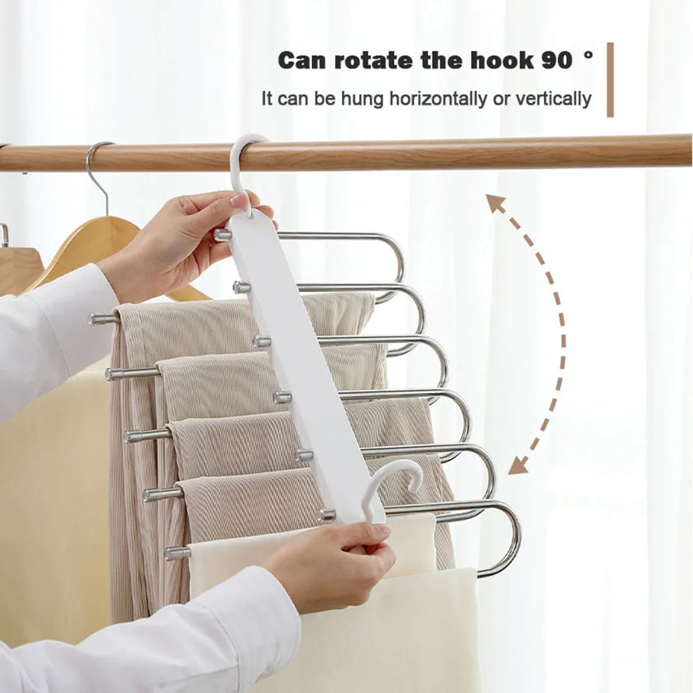 Multilayer Stainless Steel Clothes Trouser Hangers Pants Storage Hangers Retractable Clothes Organiser Rack Home Storage Hanger