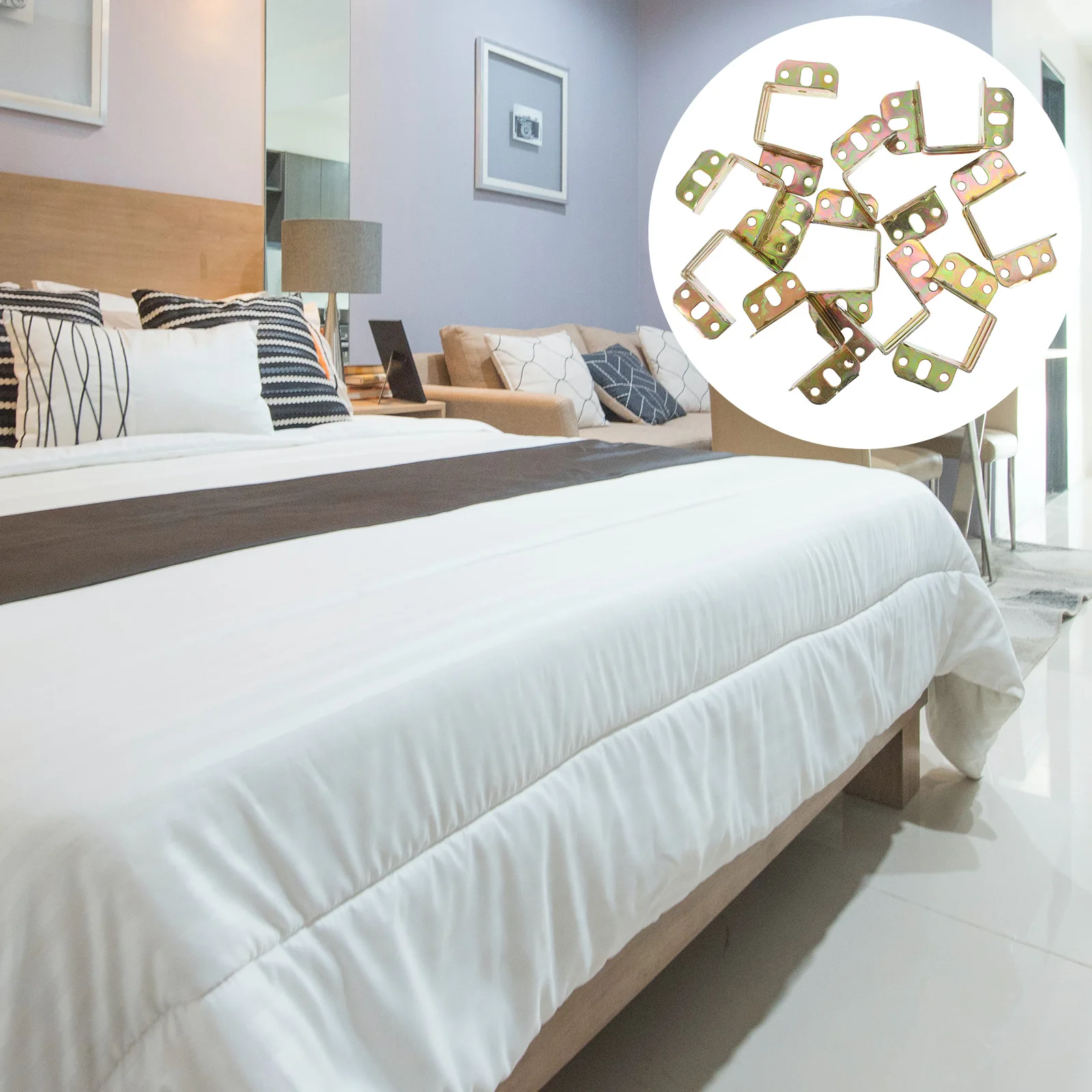 

10Pcs Bed Beam Bracket Sturdy Iron Material Antirust Furniture Accessories Simple Installation Practical Support Corner