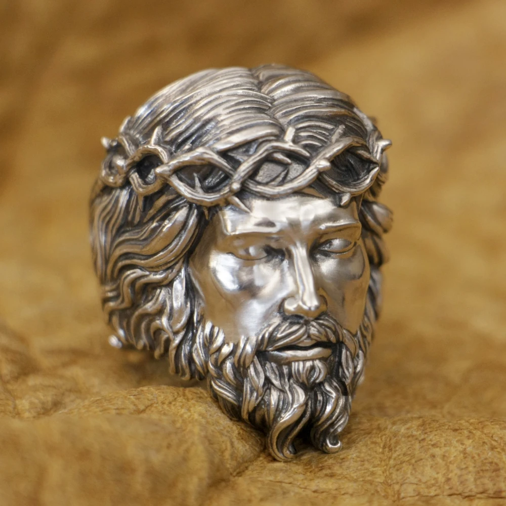 

925 Sterling Silver Jesus Christ Ring Biker Punk Open Ring TA434 US Size 8~15