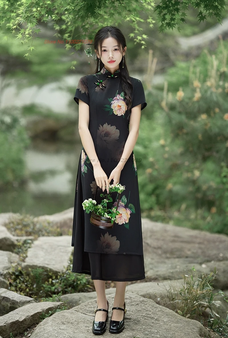 2025 vietnam aodai traditional dress chinese improved qipao national flower print cheongsam a-line dress evening banquet dress