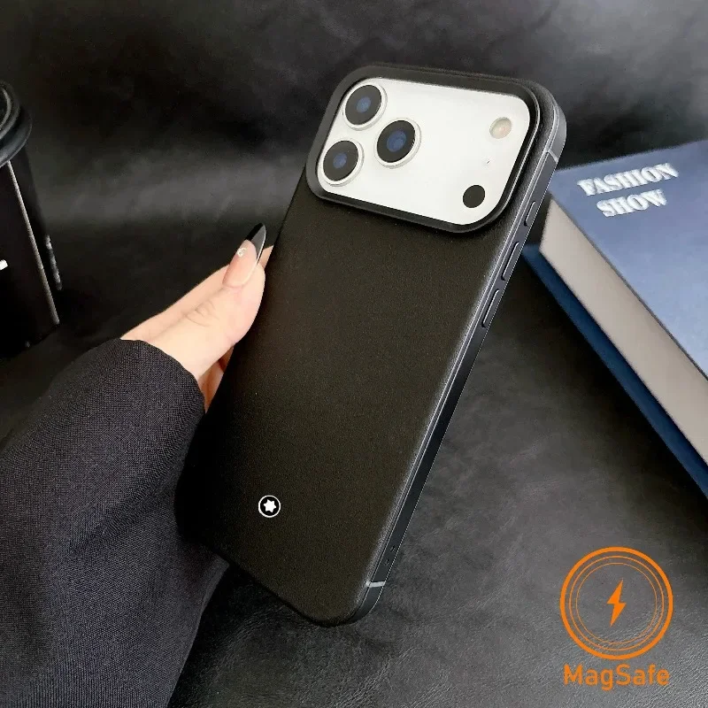 

Высококачественный кожаный чехол Busine Sle Bla для Magsafe для iPhone 17 Pro Max 16 15 14 13, защитный чехол с титановым алюминиевым металлическим каркасом