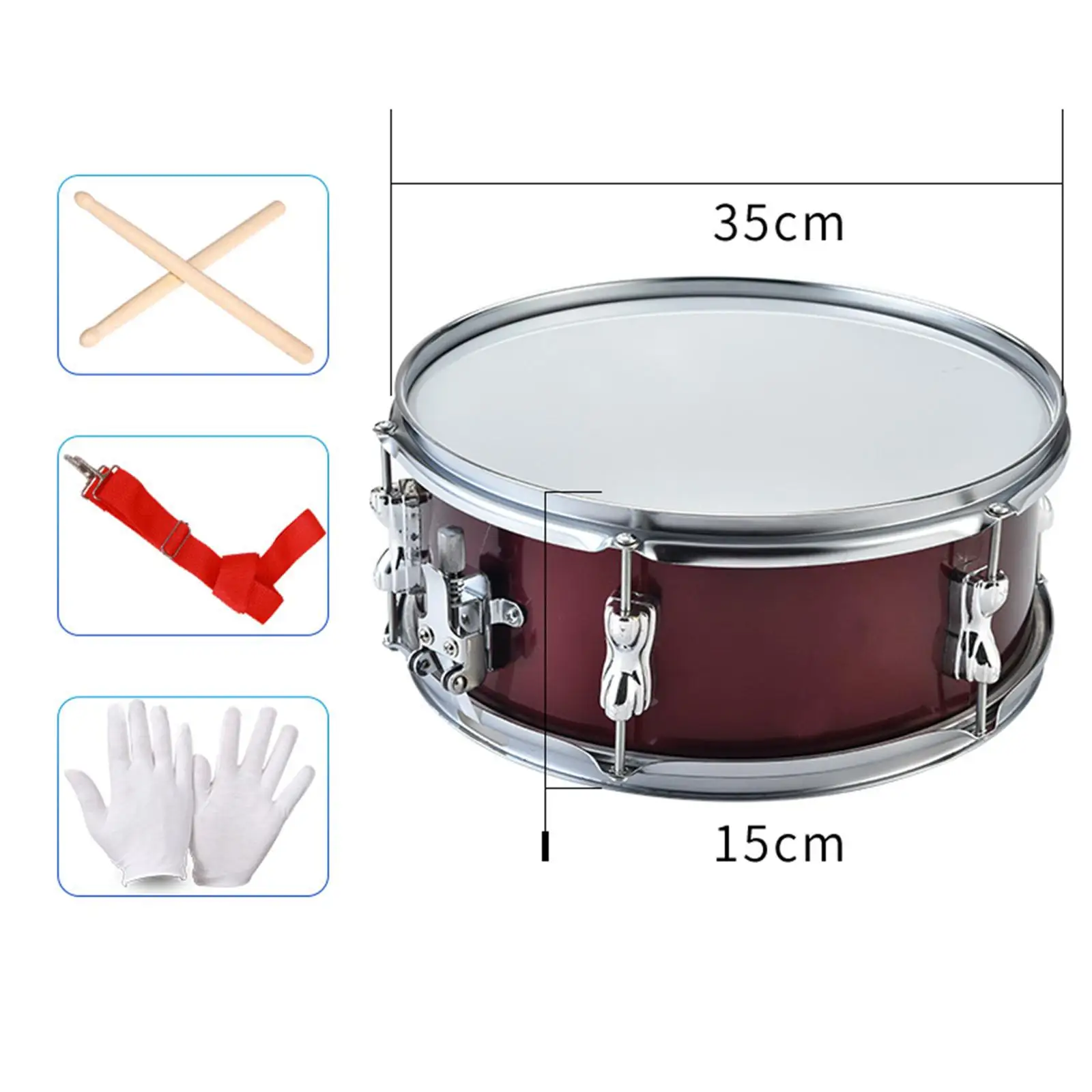 13inch Snare Drum Portable with Drumsticks Lightweight Percussion Instrument for Beginners Teens Children