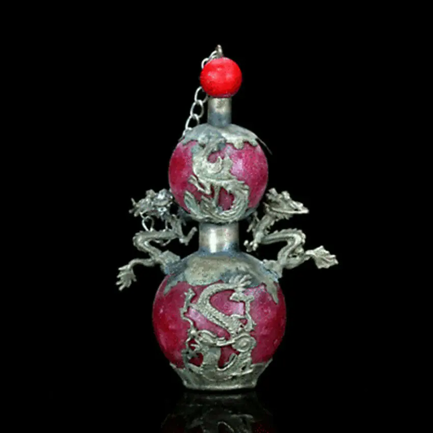 

Chinese Antique Old Jade Armor Tibet Silver Hand Carved Dragon Snuff Bottlec