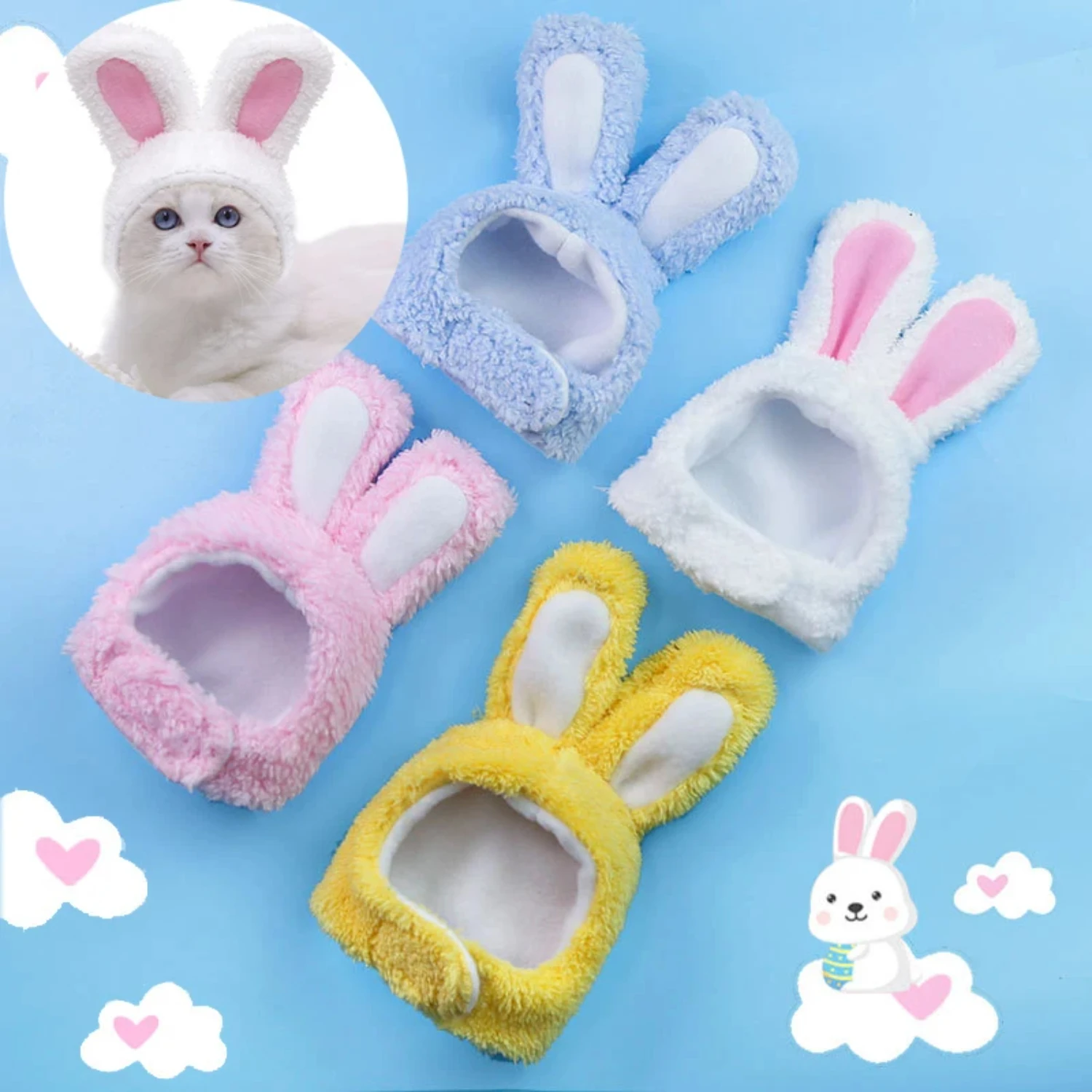

Funny Pet Dog Cat Costume Warm Rabbit Hat Year Party Christmas Cosplay Accessories Photo Props Headwear